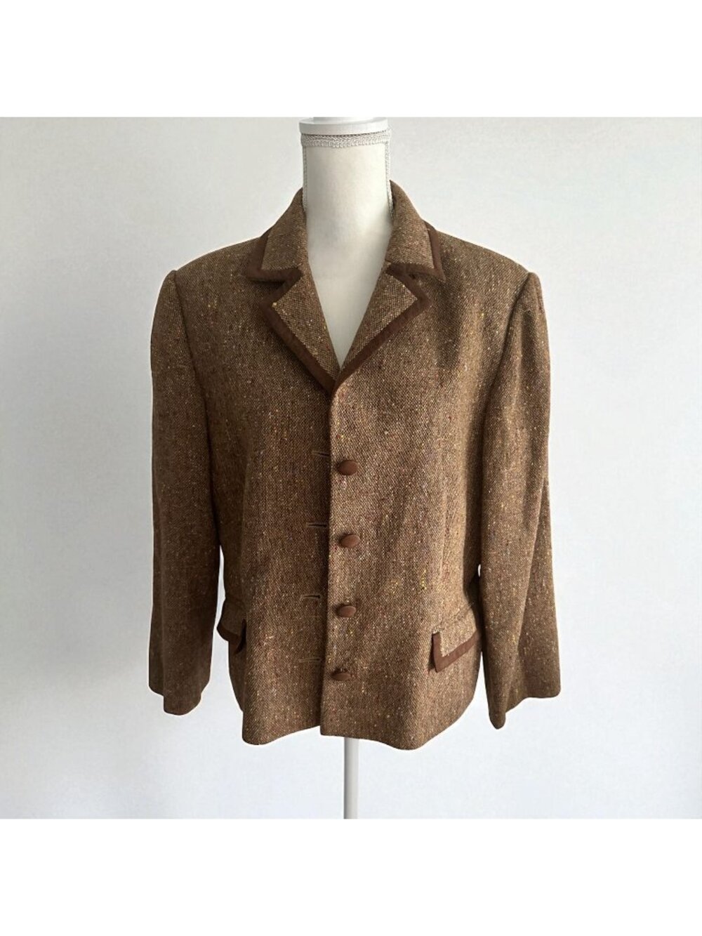 MAGGY LONDON by Nina Leonard Brown Wool Blend Blazer Jacket Size 16